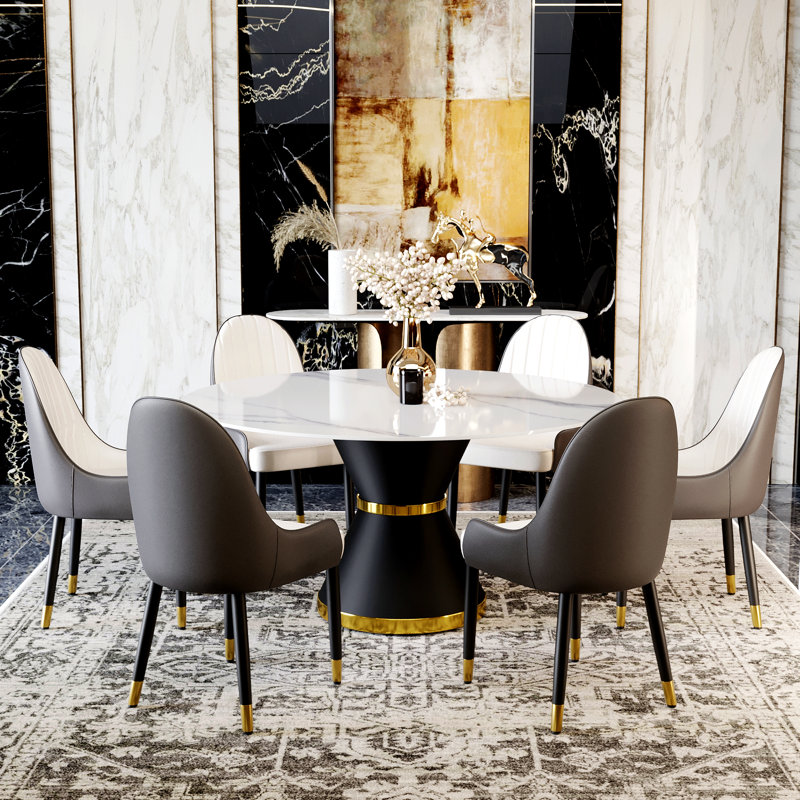 Benedic 6 - Person Pedestal Dining Set, White, White/Brown