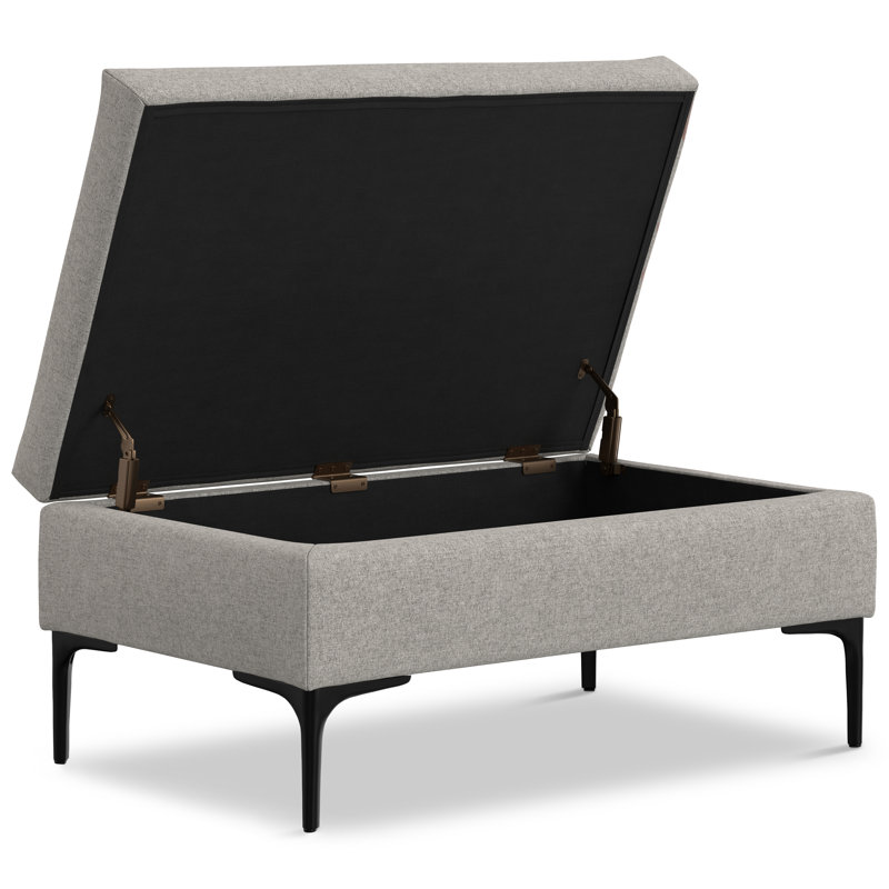 Rebecca 36"W Upholstered Linen-Look Fabric Mid-Century Modern Rectangular Lift-Up Coffee Table Storage Ottoman with Hidden Storage