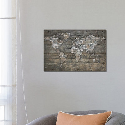 World Map Rustic Pattern by Diego Tirigall - Wrapped Canvas Print