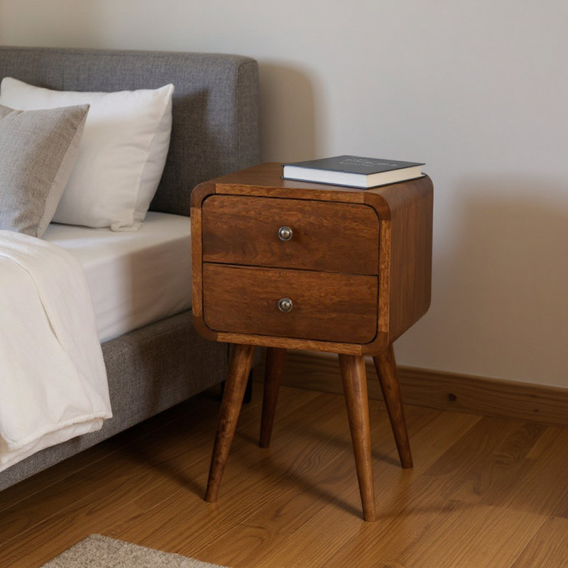 Table de chevet 22 po en bois massif brun à deux tiroirs 22 po