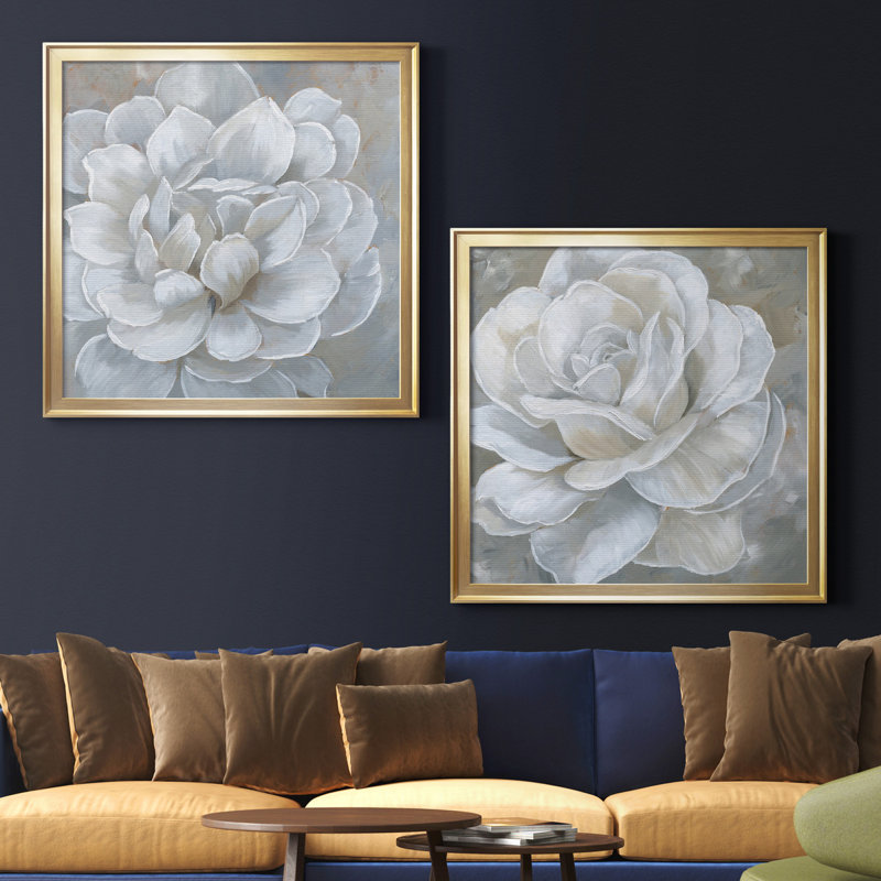 «Bombshell Bloom I», ensemble de 2 reproductions d'art sur toiles, Toile avec cadre argenté, H 26,5 po x l 53 po, Doré