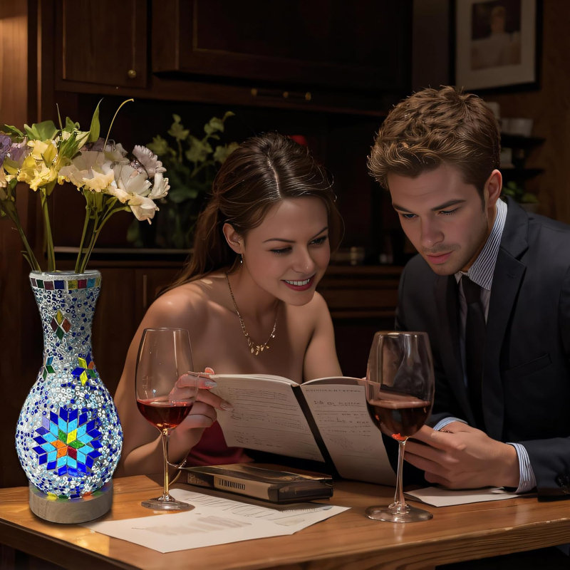 Colorful Handmade Glass Vase Table Lamp, Blue