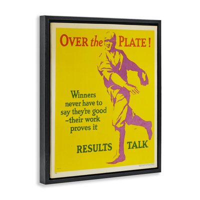 Vintage Yellow Baseball Poster  Framed Floater Canvas Wall Art, design by Marcus Jules