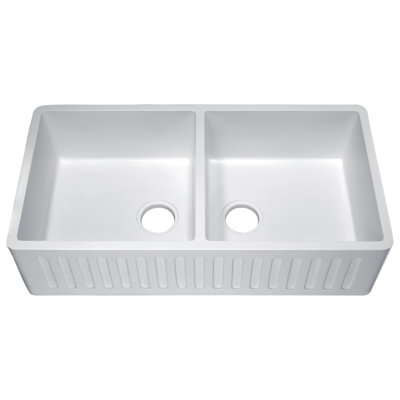 Roine 35.43'' L Double Bowl Solid Surface Kitchen Sink
