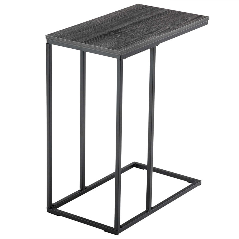 C Type Single Layer MDF Iron Rectangle Brown Triamine Side Table, Black, Gray