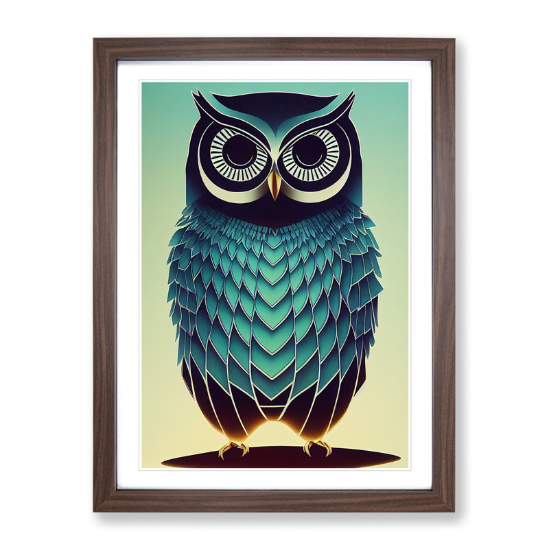 An Enlightening Owl - Wall Art, 64cm H x 46cm W, Walnut Framed