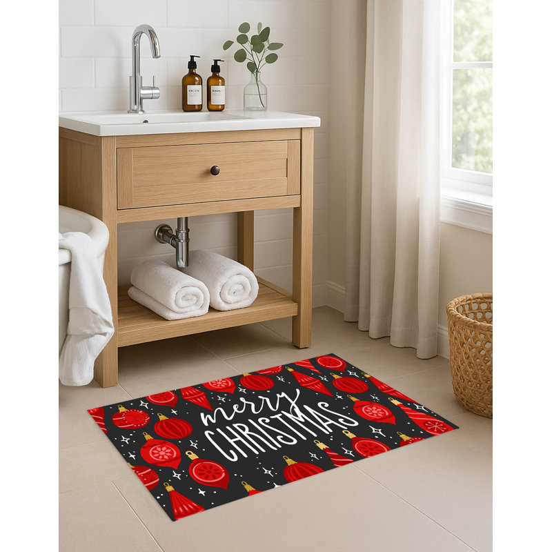 Tapis de bain Ornaments Merry Christmas Holiday, Gris anthracite, Simple - L 34 po x l 21 po