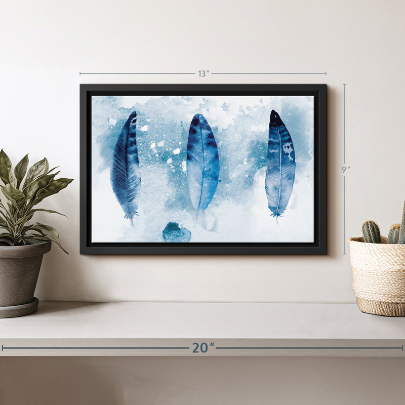 " Blue Grunge Feathers Canvas Print ", 9" H x 13" W