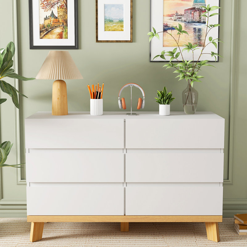 Armoire de rangement 47,74 po en MDF à 6 tiroirs, pour chambre à coucher, salon, salle à manger, couloirs