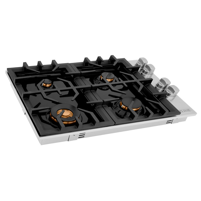 ZLINE 30 In. Gas Cooktop with 4 Burners, Black Porcelain with Brass Burners