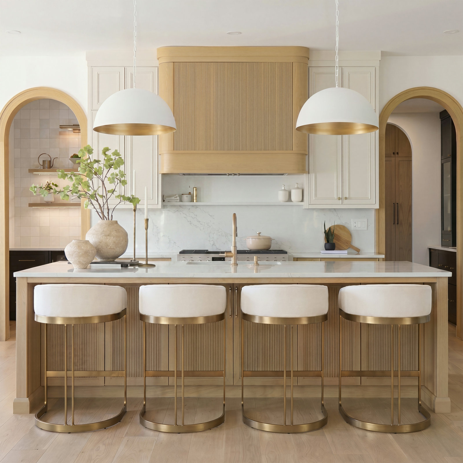 Bradley Upholstered Bar & Counter Stool, Counter Stool (24.75" Seat Height), Brass, Ivory-Cream