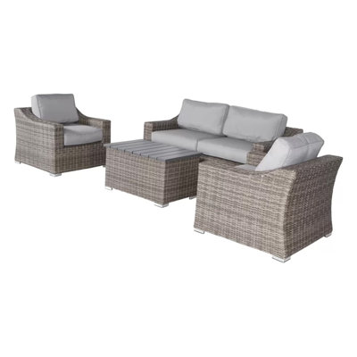 Ensemble de conversation élégant avec canapé en osier pour 4 personnes avec coussins moelleux - parfait pour les rassemblements extérieurs
