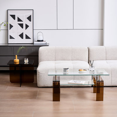 Tempered Glass Modern 2-Tier Coffee Table with Storage Shelf | Space-Saving Center Table for Living Room & Small Spaces