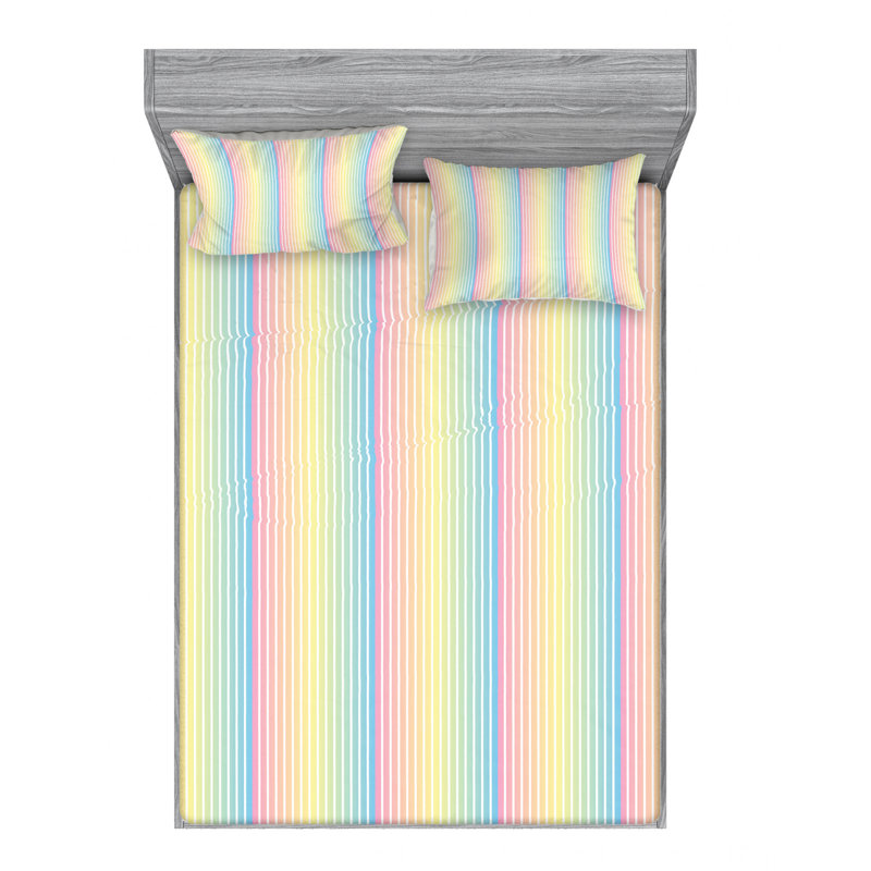 Microfiber Striped Sheet Set, Pink/Yellow/Blue Striped, Full/Double Sheet Set with Fitted Sheet