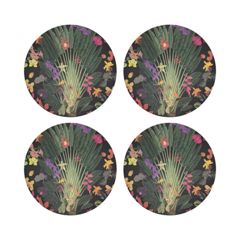 Fantasy Tropical Pebble 16" Vinyl Placemat, Black/Green