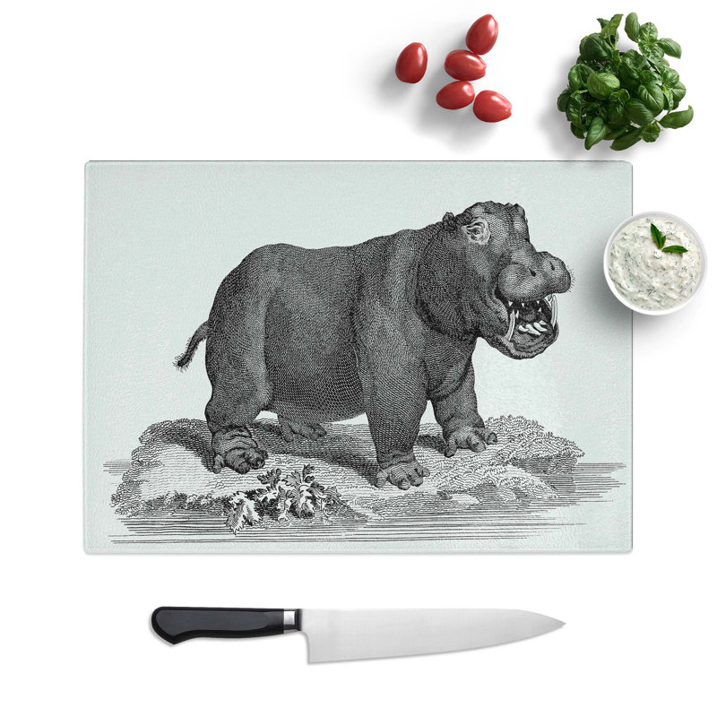 Glass Hippopotamus in Black & White by George Shaw Chopping Board, 28.5 cm W x 20 cm L