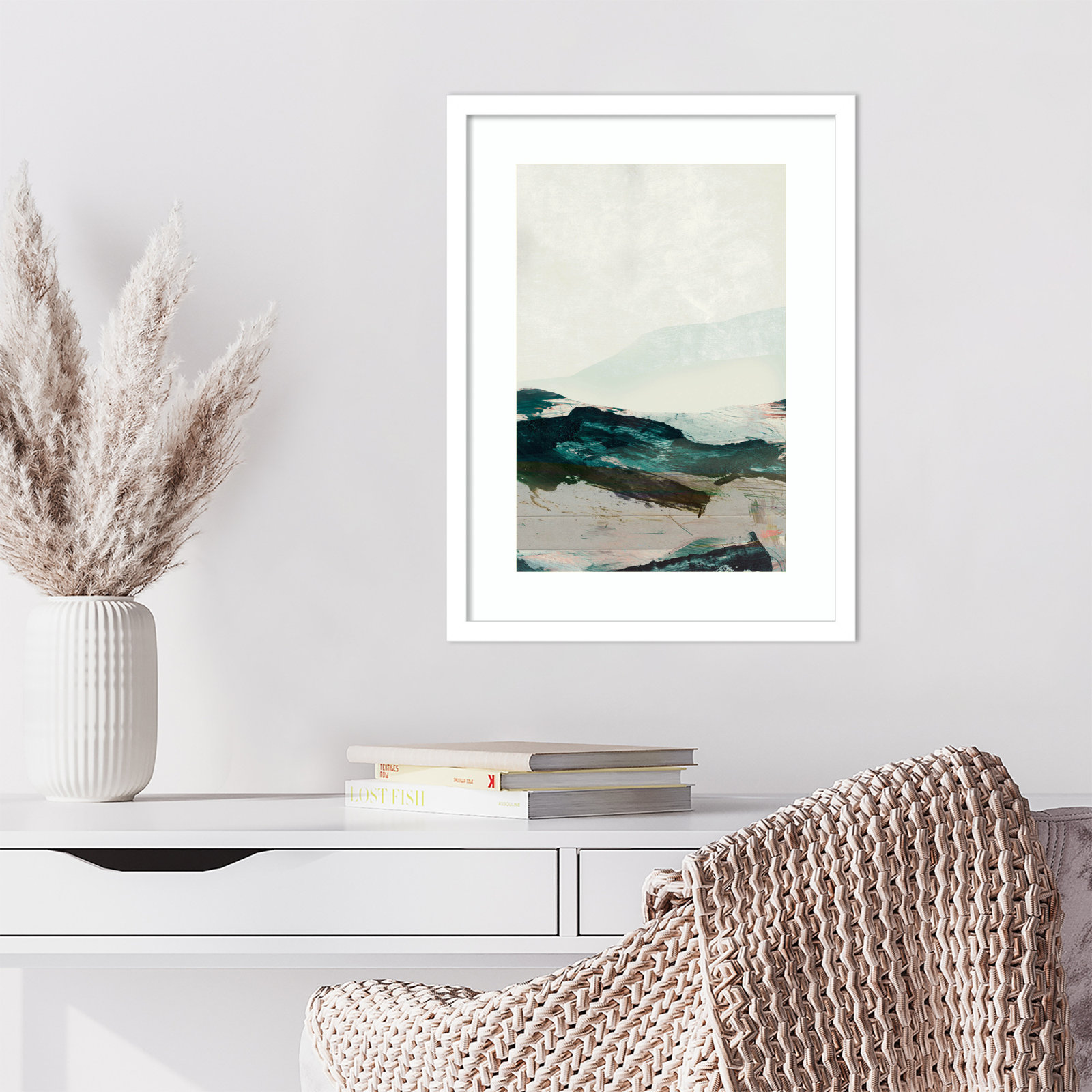Cleve "Mountains No. 2" Print, White Framed, 21" H x 16" W