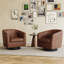Fauteuil pivotant Frankie, couleur café, en similicuir, avec piètement en bois massif-1139469076