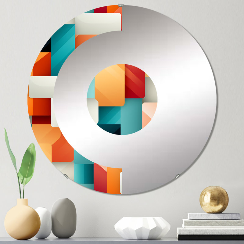 Orange et vert Popart Pop culture Pixels - Miroir mural demi-cercle, 23,6 po x 23,6 po