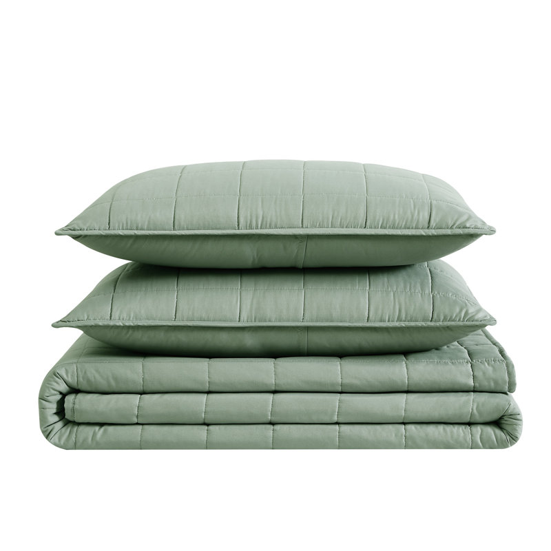 Green Microfiber Twin Quilt and Sham Set