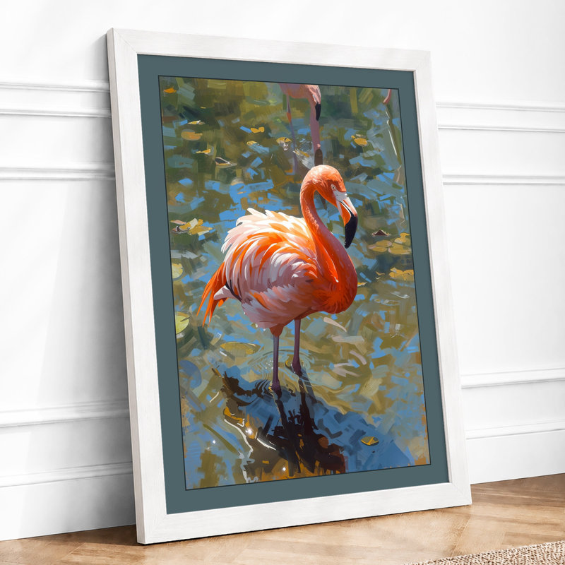 Flamingo In Still Water Coastal - Print, A3 - 42.0 x 29.7 cm, White