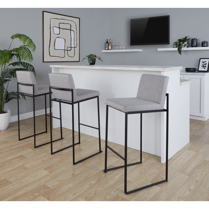 Tabouret de bar et de comptoir à dossier haut Brieon (ensemble de 3), Tissu gris / noir