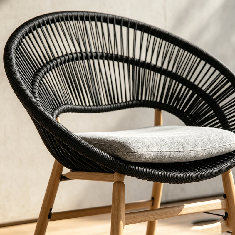 Chaise d'extérieur en osier, Dark Grey,Teak