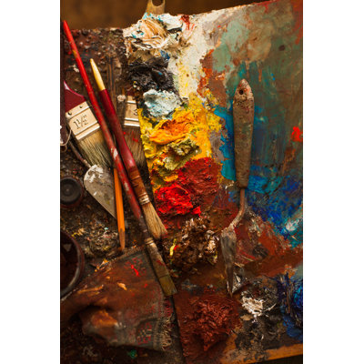 Paints, Palette And Brushes - Wrapped Canvas Print