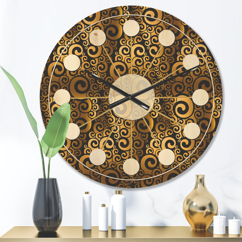 Horloge murale en bois doré et noir tourbillon I - Mid-Century, Petit