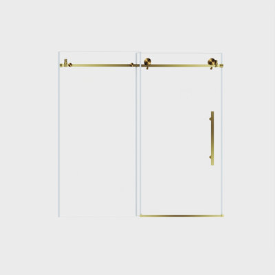 Frameless shower door 56-60 "W x 60" H, 1/4 "(6 mm) Clear Tempered Glass, Explosion Proof Film, Stainless Steel Handle