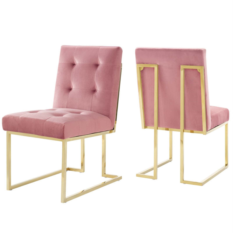 Chaise d'appoint en velours Privy, Vieux rose, Gold, 2