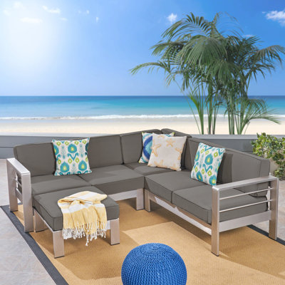 Caggiano 80.85" Wide Outdoor Reversible Patio Sectional with Cushions by Wade Logan