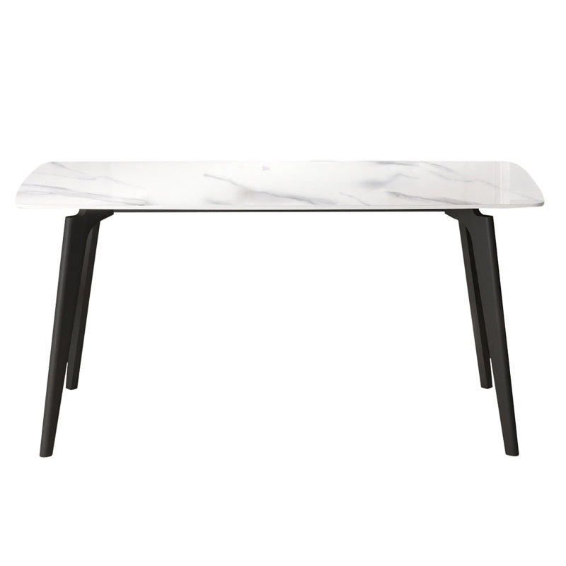 62.99" Modern Artificial Stone White Curved Edge Black Metal Leg Dining Table-Can Accommodate 6 People(Dining Table Only)
