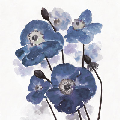 Blue Watercolour Flowers 1 Piece Wrapped Canvas Painting