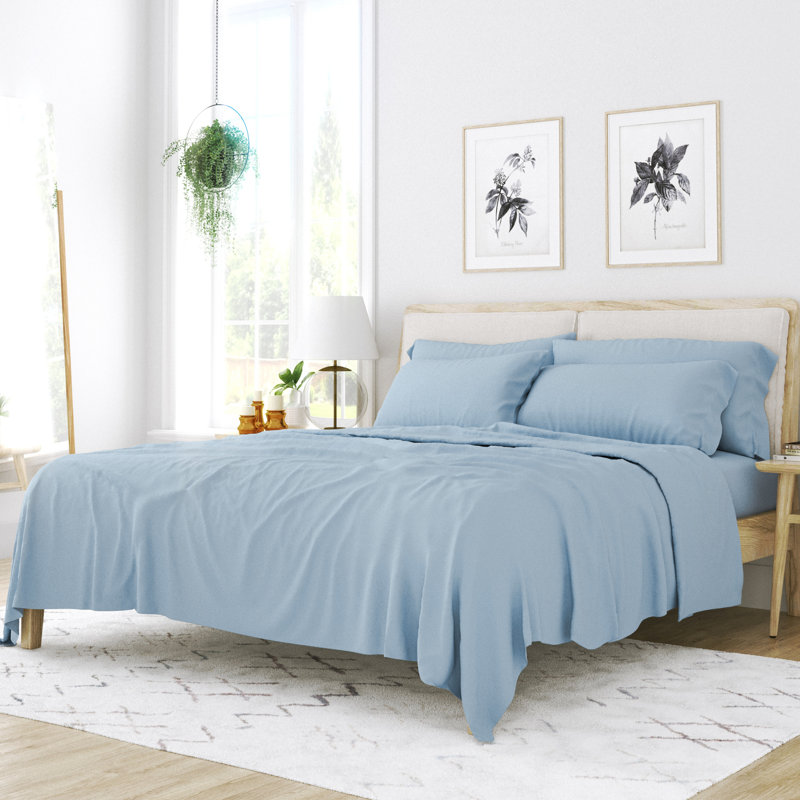 Simply Soft Brushed Microfiber Solid 6 Piece Sheet Set, Twin Sheet Set + 1 Fitted Sheet + 1 Pillowcase, Light Blue