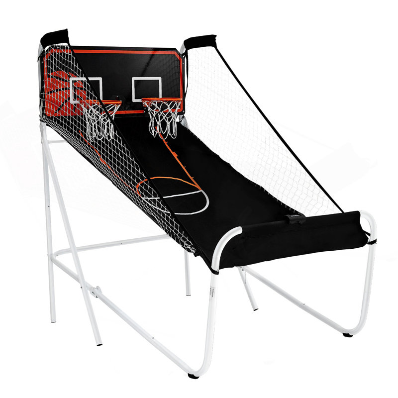 Jeu d'arcade de basketball pliable, jeu de basketball intérieur pour 2 joueurs, sport à deux coups avec 5 balles, 8 modes de jeu, tableau de pointage électronique et pompe de gonflage, pour enfants, adultes (noir et blanc)