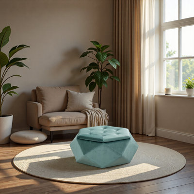 Elegant Velvet Polygon Diamond Tufted Storage Ottoman, Multi-Functional Footrest And Seating Solution For Home, Comfortable And Practical Storage For