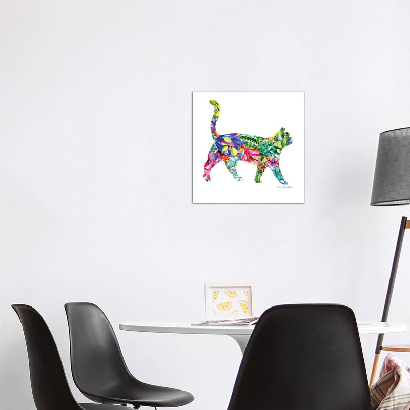 «Cat Watercolor Succulents», reproduction d'impression, Toile tendue, Pas de tapis, H 12 po x l 12 po x P 1,5 po