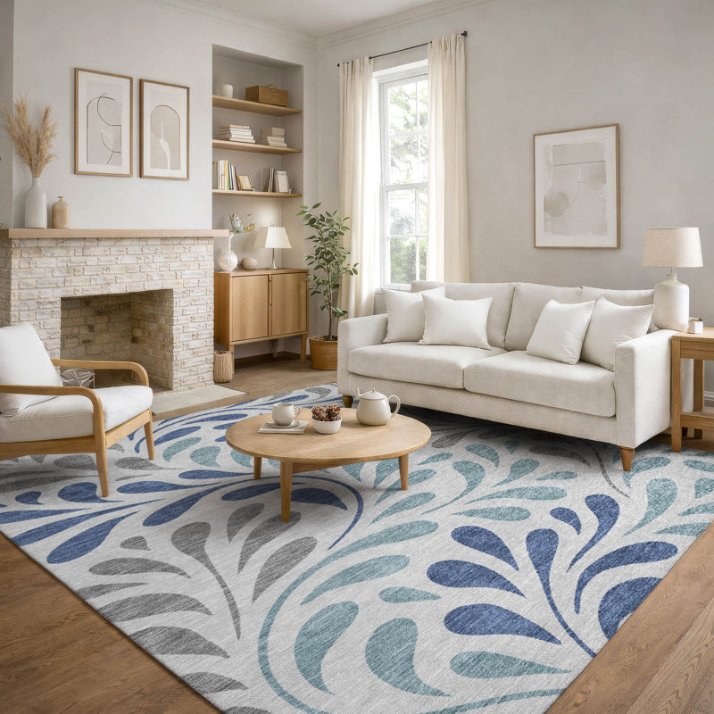 Premium Machine Washable Mayfield AMF2411 Floral Rug, Silver, 9' x 12'