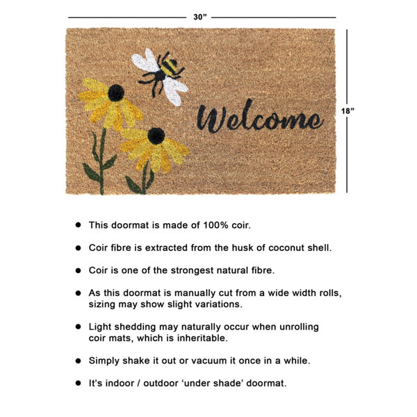 Natural Coir Blossoming Floral Outdoor Rectangular Welcome Doormat 18 x  30