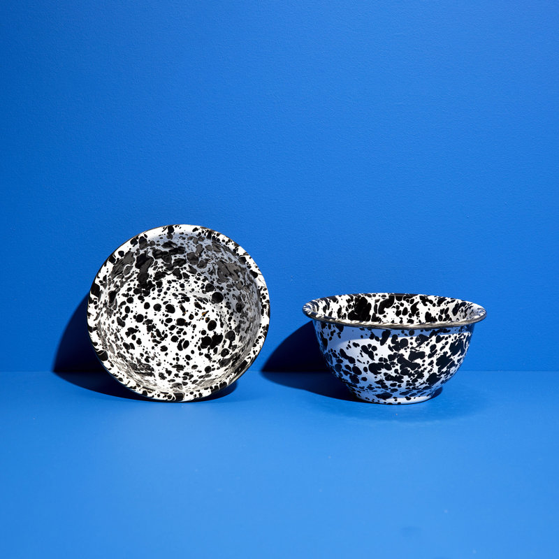 Crow Canyon Enamelware Splatter Cereal Bowls, Yellow, Blue