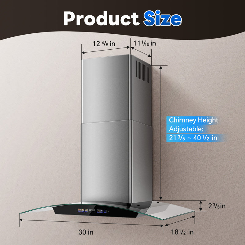 Hotte murale convertible 30 pouces en acier inoxydable 700 CFM avec contrôle de geste, filtre à chicane et lumières DEL