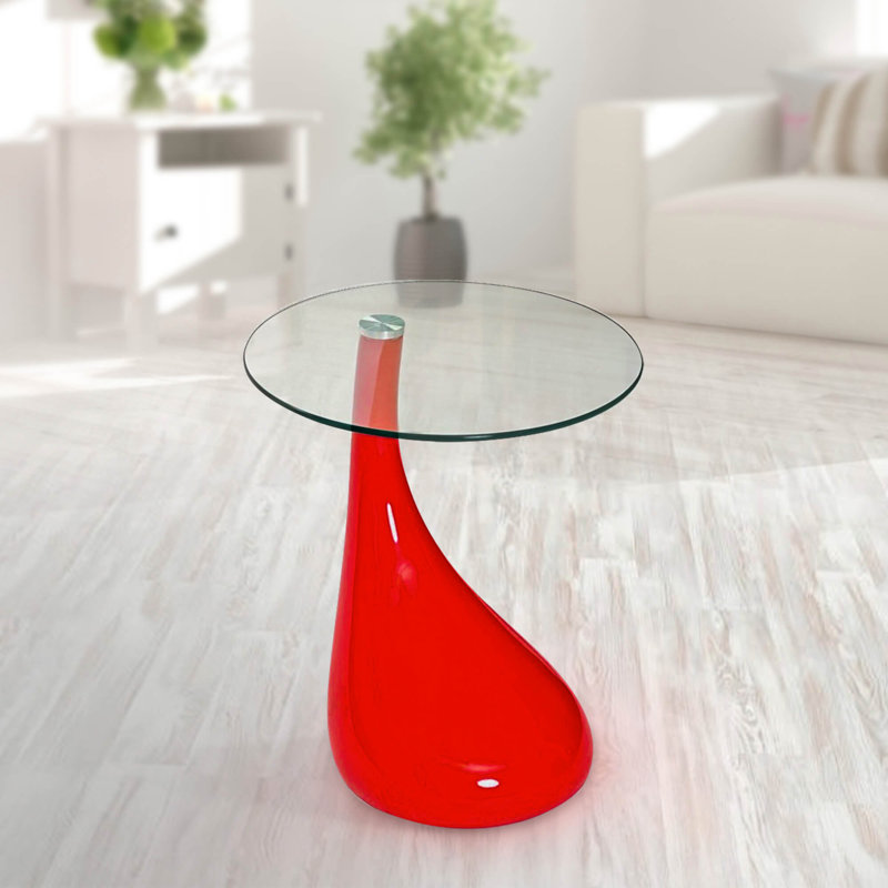 Cate Glass Top End Table Built-In Outlets, Red