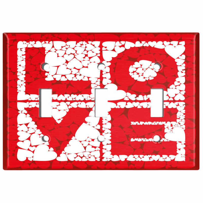 Red Love Block Hearts 3-Gang Toggle Light Switch