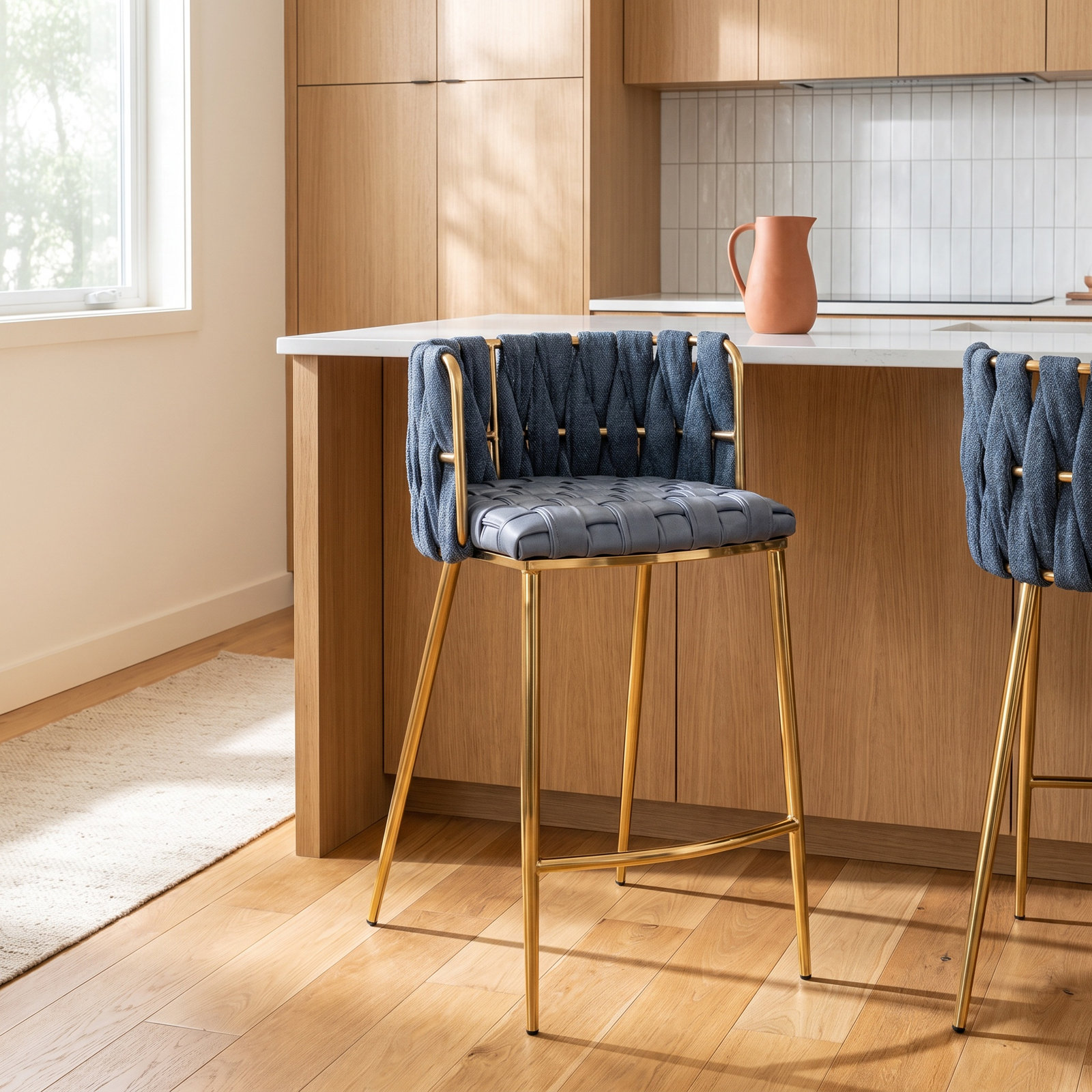 Tyrone 27" Bar Stool, Gold, Blue