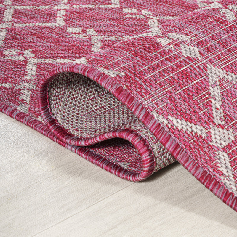 Tapis d'intérieur / extérieur Crompton, Fuchsia / gris pâle, Tapis de couloir 2 pi 2 po x 10 pi
