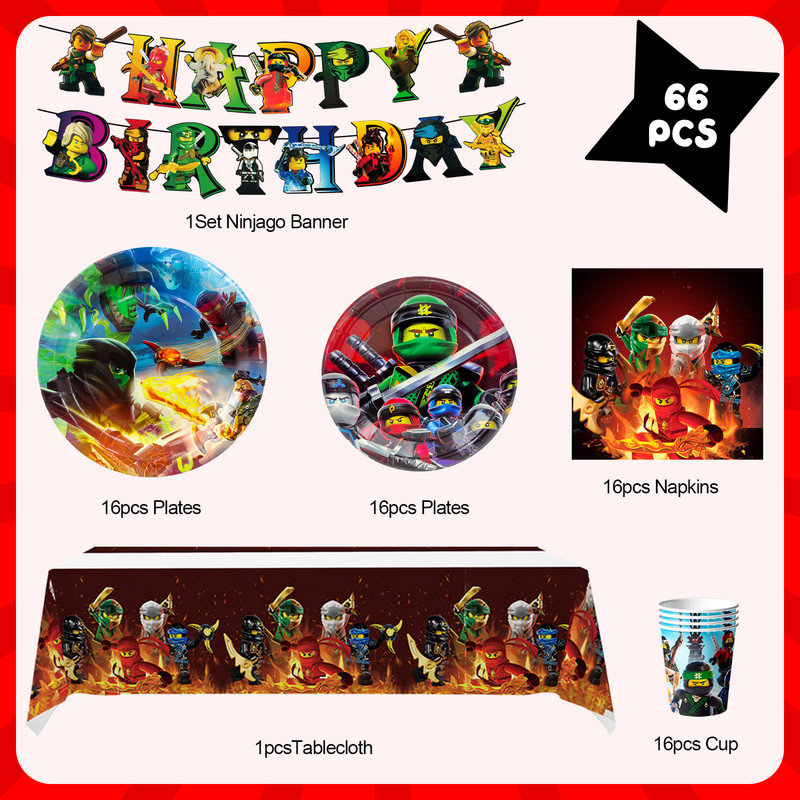 Ninja Birthday Party Decoration Tableware Set,66 Pcs Ninja Party Supplies Tableware