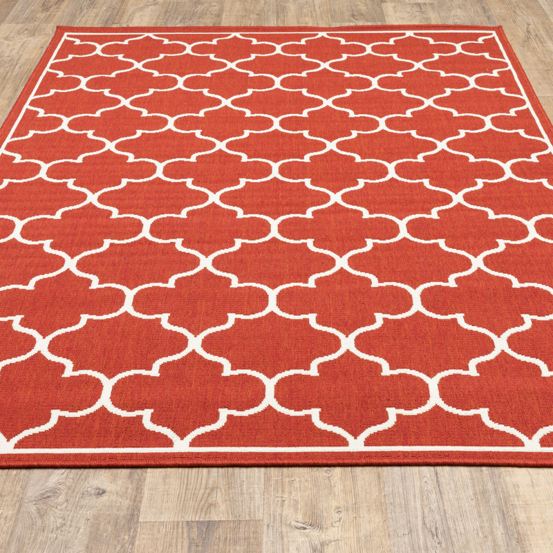 Lark Manor™ Russo Geometric Brick Red/Ivory Indoor/Outdoor Area Rug ...