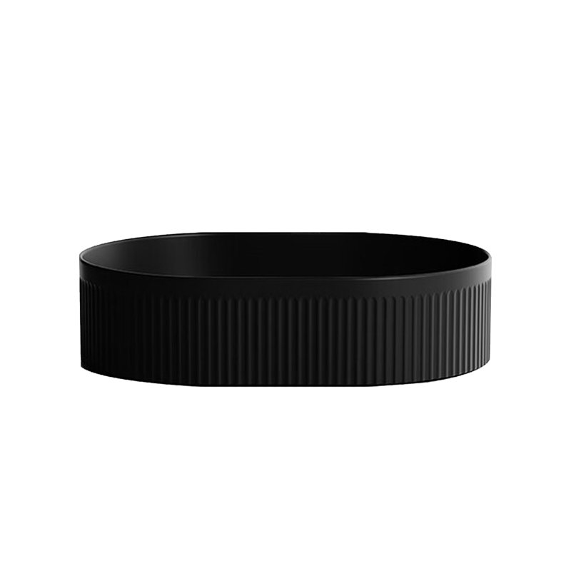 20'' Bathroom Sink, Oval Striped Vessel Ceramic Basin Without Faucet, NO Cabinet, Black