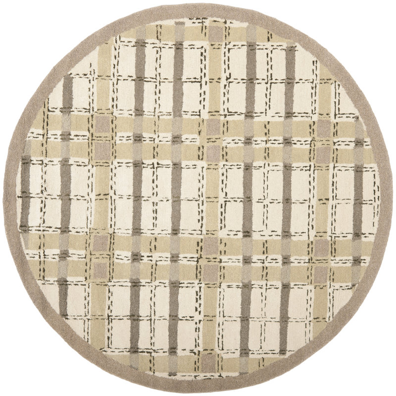 Martha Stewart Hand Tufted Wool/Viscose Plaid Rug in Sharkey Grey, Round 6' x 6'